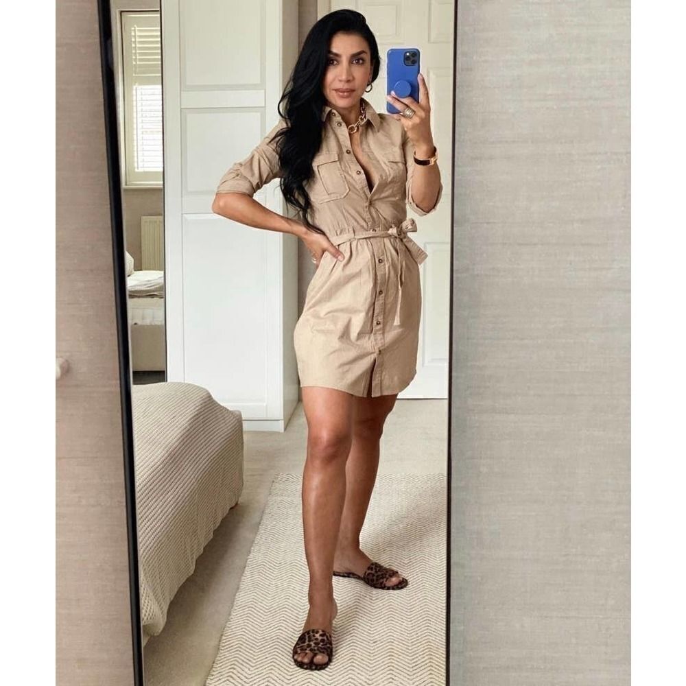 Cotton Utility Dress Beige H&M New